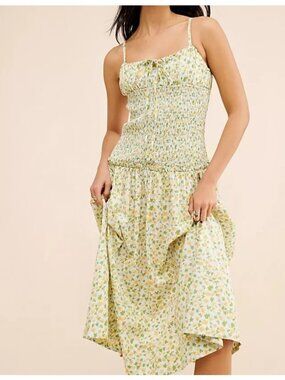 Free People Lavender Daze Midi Dress Cottagecore Boho Prairie Peasant Womens  L